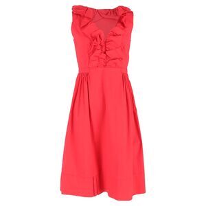 Prada Ruffle Midi Dress in Red Cotton